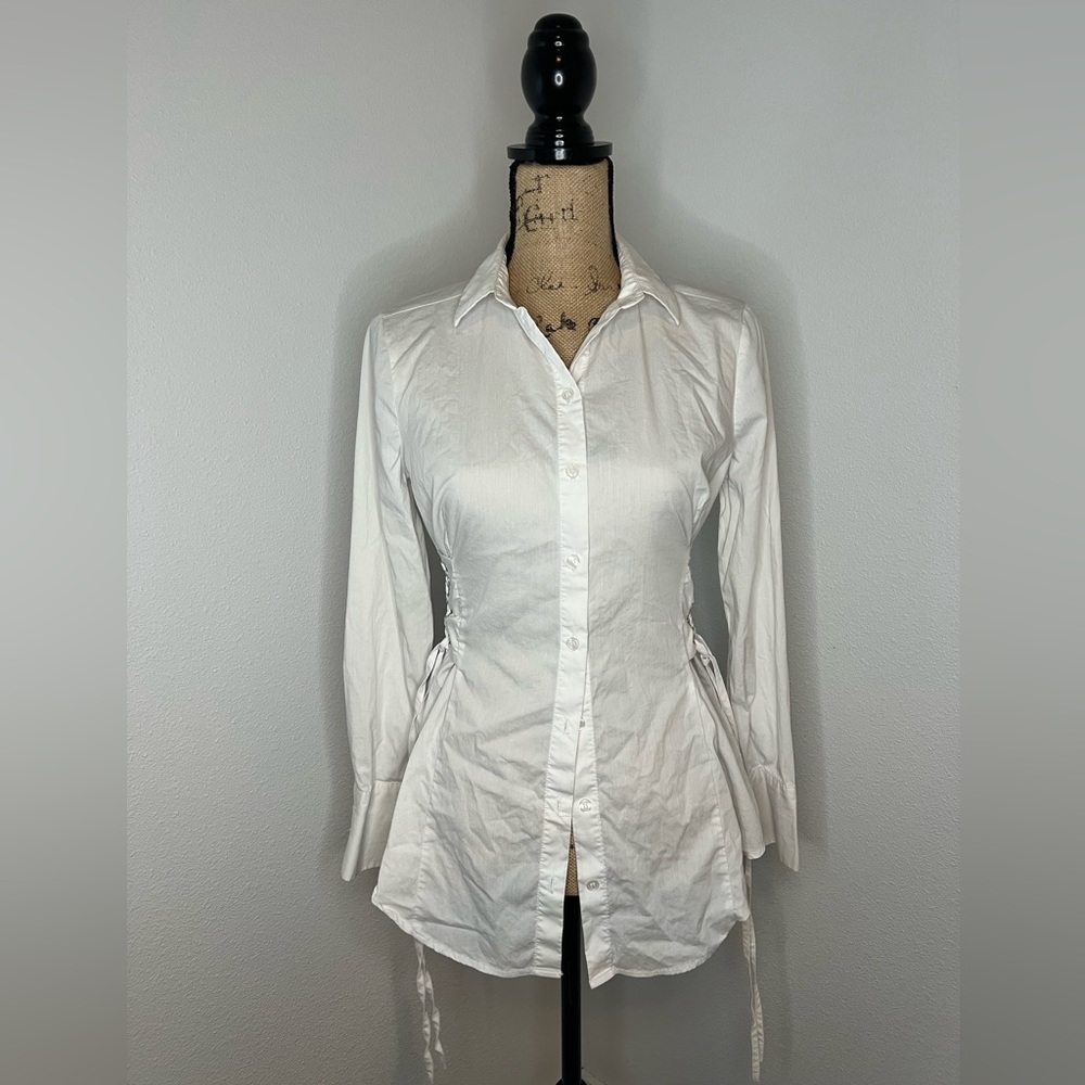 VENUS Women Lace Corset Side Fitted Button Long Sleeve Top